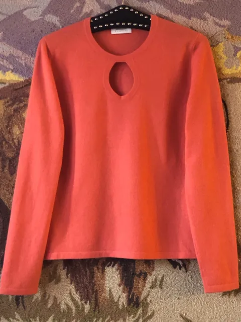 Neiman Marcus Sz L Women's Cashmere Sweater Long Sleeve Coral Crew Neck