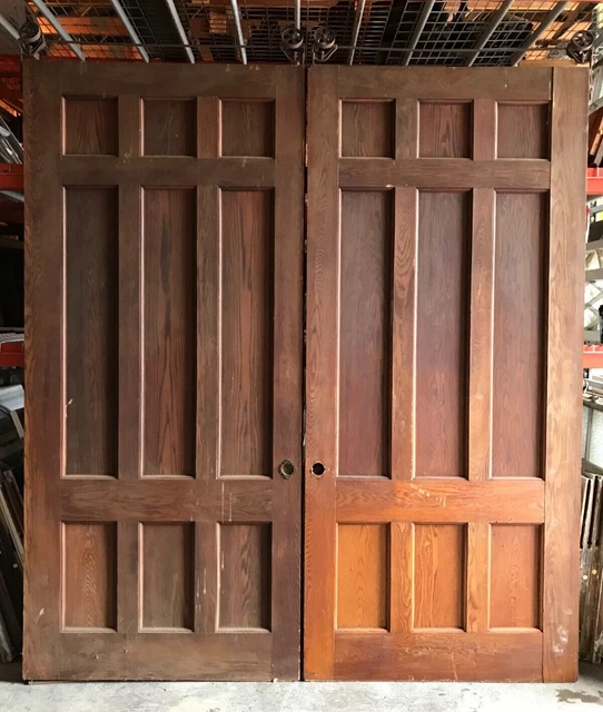 Antique Pair Large 46x103 Oak Veneer Pocket Doors Room Dividers VTG Old 236-23B