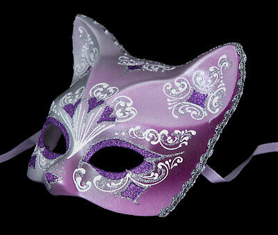 Mask from Venice Cat Purple Silver Florale Heart Painted Handmade 22639 3