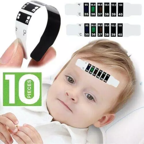 Stirn Thermometer Streifen Erste Hilfe Baby Kind Erwachsene Temperatur 10er-Pack