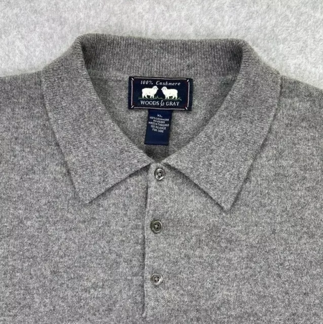 Woods & Gray Cashmere Sweater Mens XL Gray Long Sleeve Polo Preppy Casual