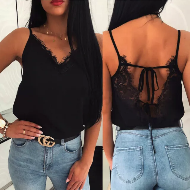 Camisa Sin Mangas De Verano Para Mujeres Tank Blusa De Satén Seda Encaje Moda