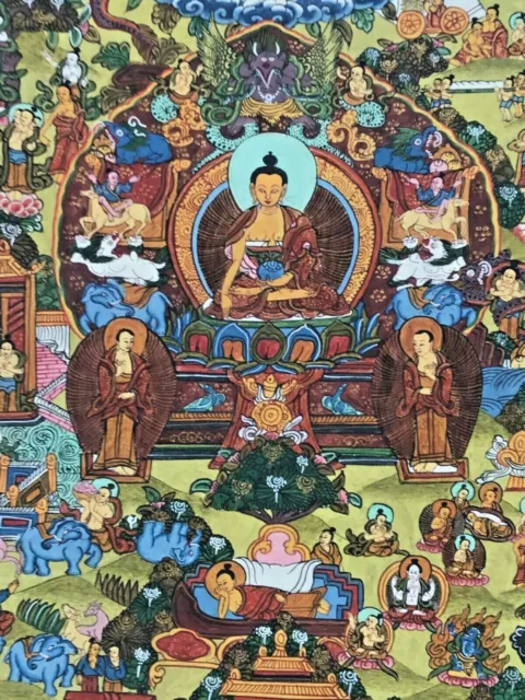 Antik handgemalt Meditations Bild Thangka 44x52 Tibet? detaillierte Darstellung 3