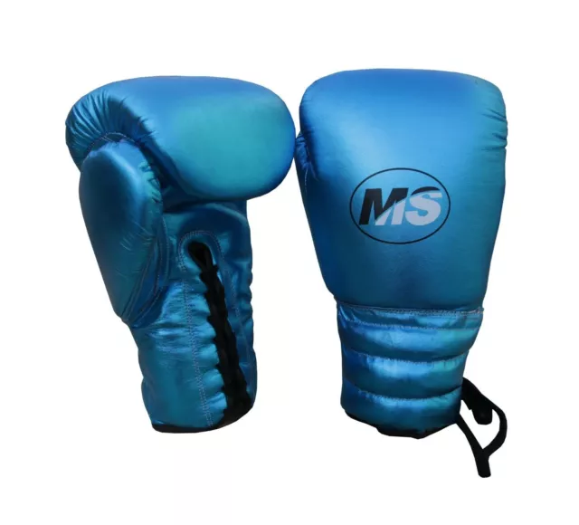 Guantes de boxeo de cuero metálico azul Massee 12oz 2