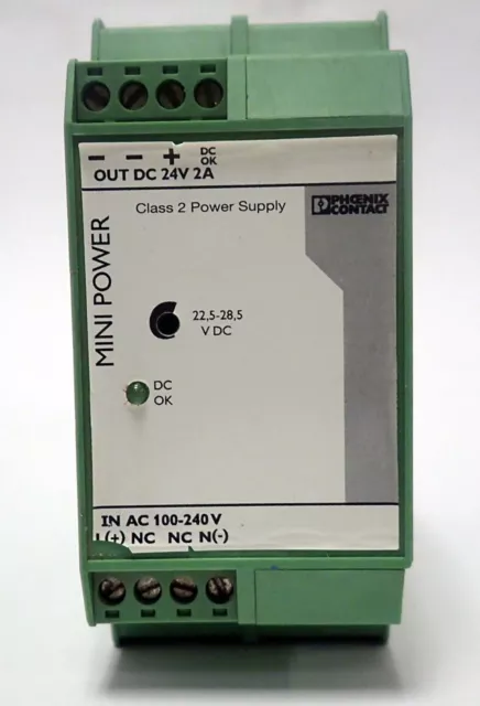 PHOENIX CONTACT MINI-PS-100-240AC/24DC/2 PWR SUPPLY  IN: 100/240V OUT: 24Vdc 2A