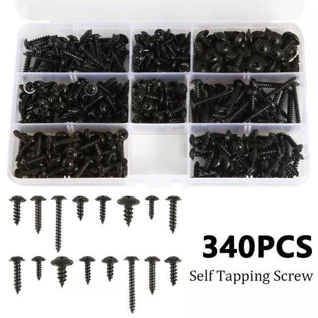 340PCS Black M3/3.5/4/4.8 Screw Cross Recessed Round Head Self Tapping Screws AU 3