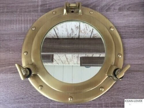 Latón antiguo 12 "portilla náutica barco marítimo espejo de pared...