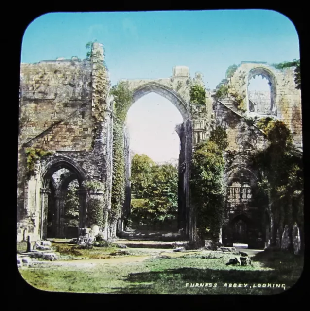 Glass Magic Lantern Slide FURNESS ABBEY - THE NAVE NO2 C1900 CUMBRIA ENGLAND