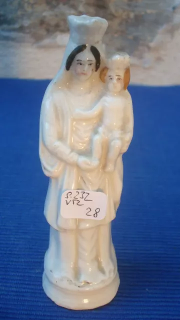 V51 Rare Petite Vierge à l'Enfant Jesus Porcelaine Polychrome Dore XIXe N°28