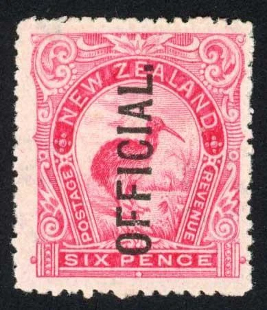 New Zealand Officials 1907-11 SG.O64 6d bright carmine-pink VFM cat 450 pounds
