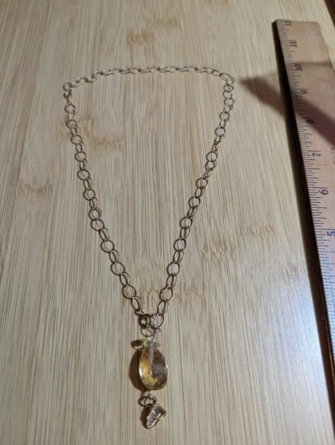 Wow! 1/20 14K yellow gold filled 18" textured link necklace w/citrine pendant