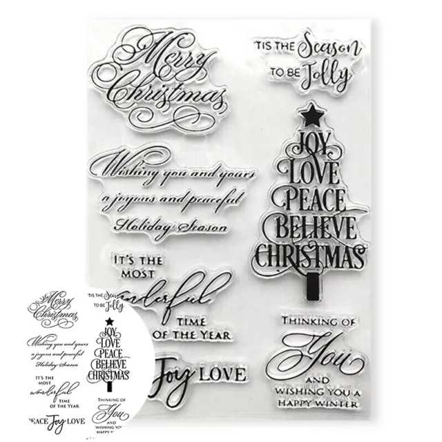 Christmas Silicone Joy  Stamp  Merry x Verse   Clear  Words  Tree  Scrapbook