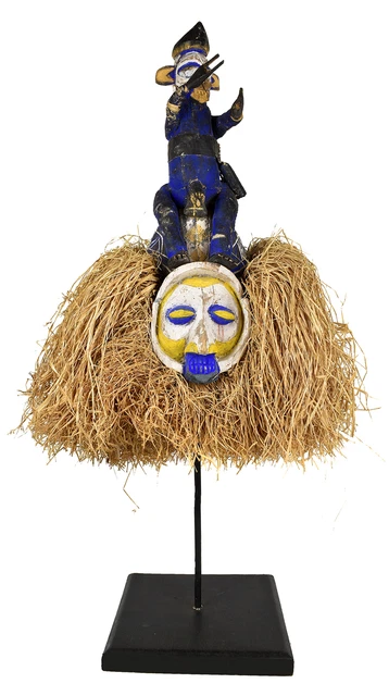 Yaka Mask With Figure Mbaala Custom Stand African Art