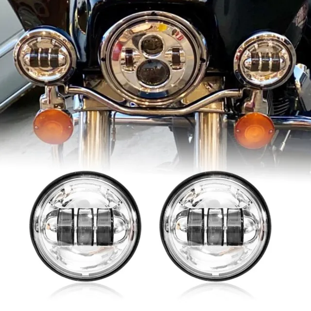 Chrome 4.5" LED Spot Fog Passing Lights Driving Lamps Pair For Harley Touring