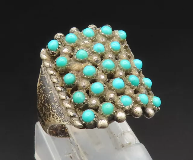 ZUNI NAVAJO 925 Silver - Vintage Square Multi Stone Turquoise Ring Sz 5- RG25033