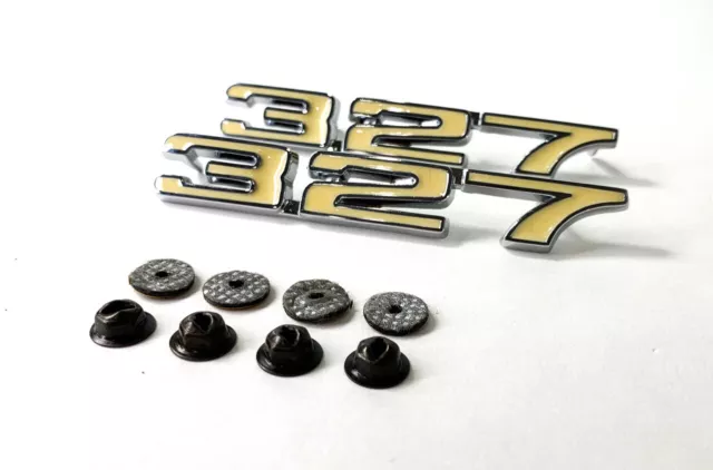 Pair "327" Front Fender Emblems w/ Clips For 1968 Chevrolet Camaro