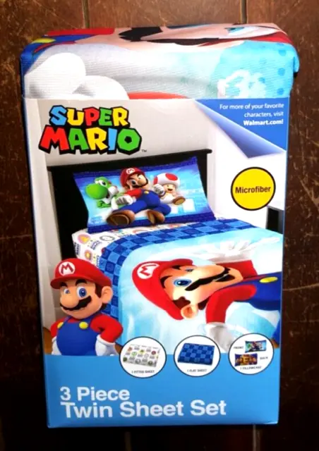 Super Mario 3pc Twin Sheet Set! 1 Fitted, 1 Flat Sheet & 1 Pillow Case!