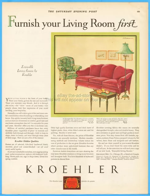 1929 Kroehler Davenport Bed Couch Sleeper Sofa 1920's Living Room Furniture Ad