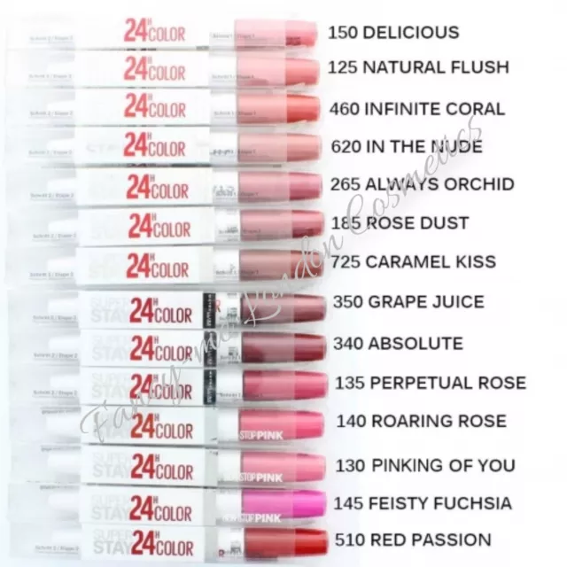 MAYBELLINE SUPERSTAY 24HR 18hr 16hr 12hLIP COLOUR VARIOUS