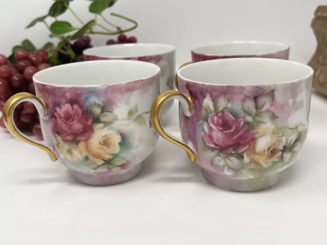 Artist Signed Hand Painted Cups Floral Bareuther Waldsassen Bavaria Germany  172