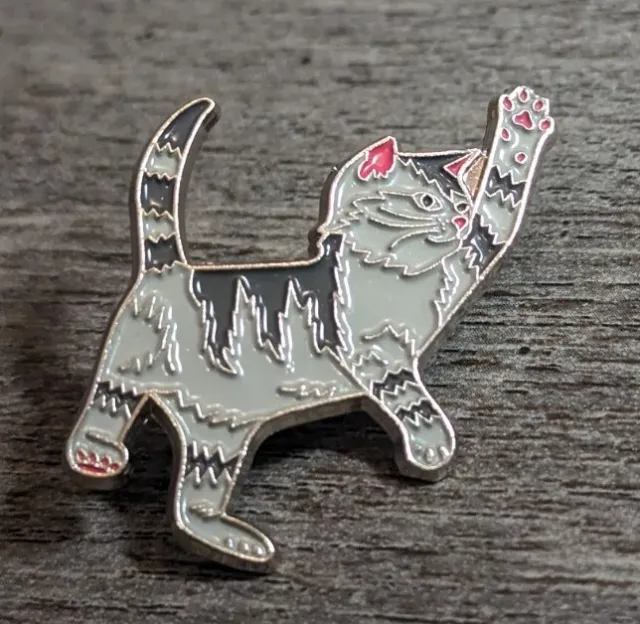 Adorable Gray Cartoon Cat With Stripes And Pink Ears Enamel Lapel Pin