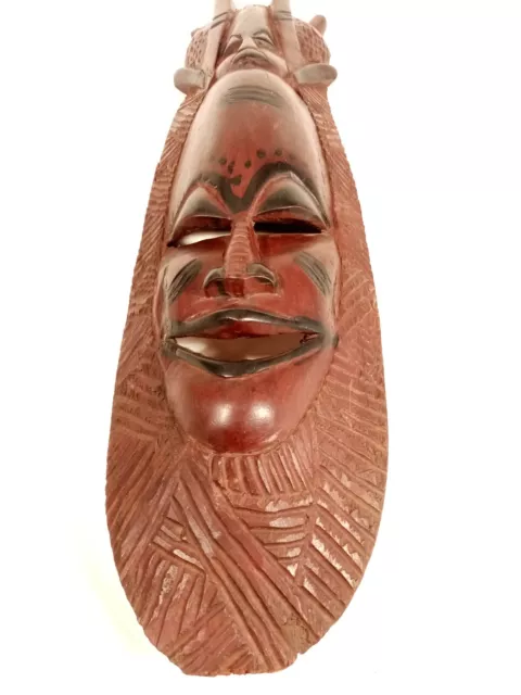 Arte Africana Grande Maschera 60 Cm Vintage Anni '70 African Mask 2 Visi Africa