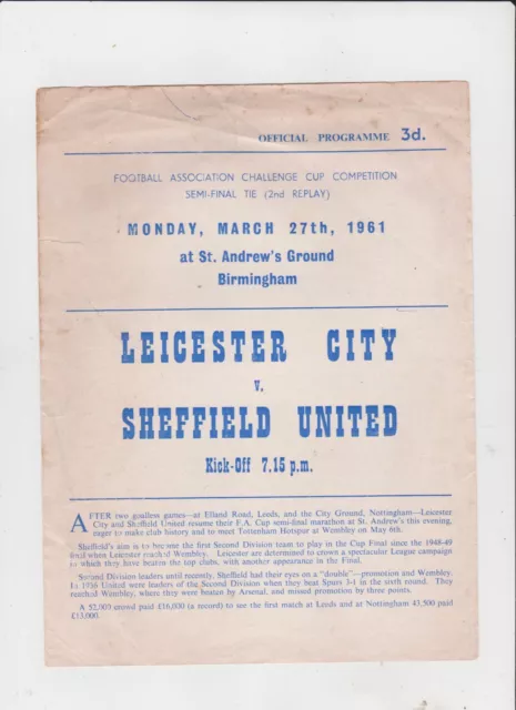 1961 F.A.Cup Semi 2nd Replay.Leicester City v Sheffield United.
