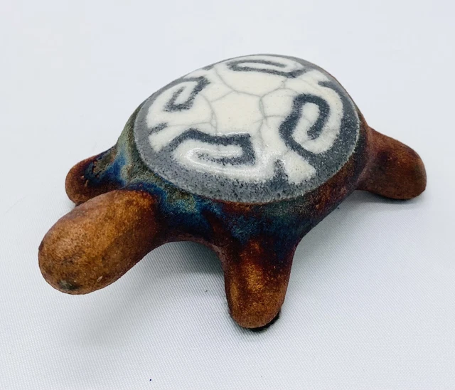 Southwestern Design Jeremy Diller Raku Studio Pottery Turtle Signed 3.25"