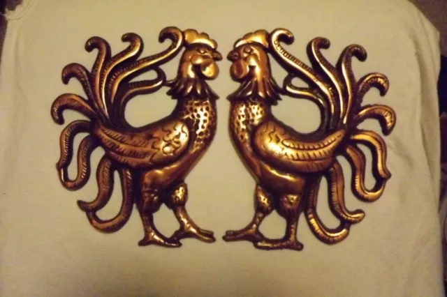 Cast Iron Wall Decor CHICKEN fighting cock fancy rooster door metal figure pair