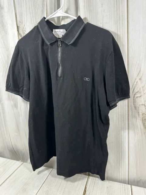 Salvatore Ferragamo Embroidered Pique Polo Shirt Mens Medium Black  1/4 Zip