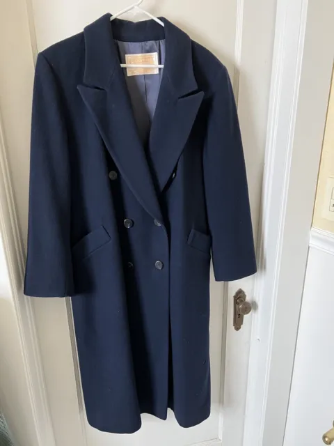 VTG Pendleton Virgin Wool Trench Coat Women Size 16 Navy Doubled Breasted EUC