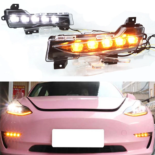 LED DRL Daytime Running Light Fog Turn Signal Lamp Kit For Tesla Model 3 2019-21