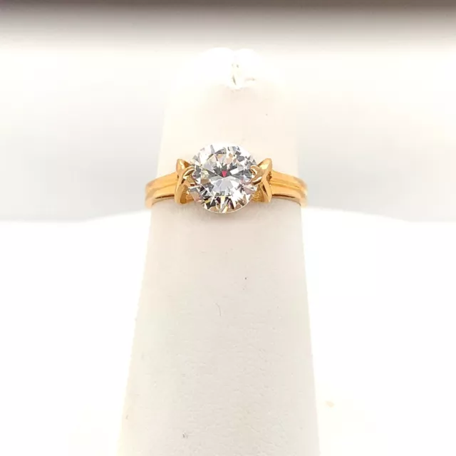 14K SOLID YELLOW Gold Round Solitaire Cubic Zirconia CZ Engagement Ring ...