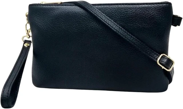 Pochette Donna In Pelle Italiana - Borsetta Clutch Tracolla Con Catena Decorativa - Foto 10