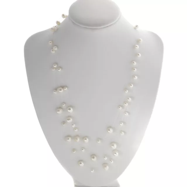 Floating Illusion Pearl Necklace White Freshwater Pearls Sterling Silver 2