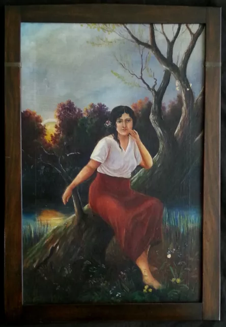 Antique Italian oil painting "Portrait of Young Lady" 18th century
