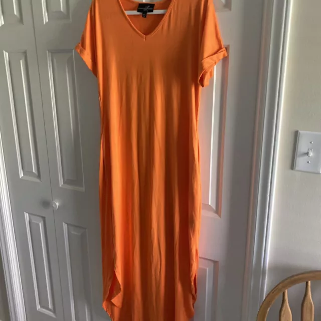 Ladies Beach Summer Dress  Large Orange Shirt Sleeve Maxi