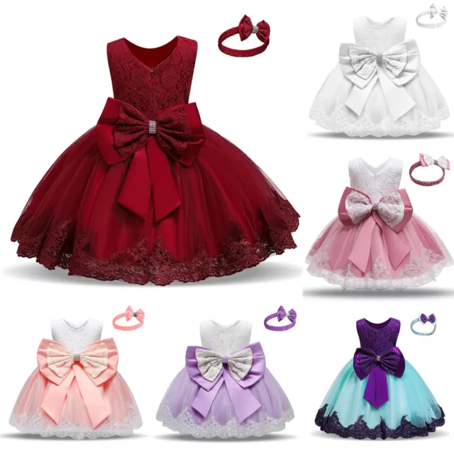 Kids Baby Girl Party Bowknot Pageant Wedding Tutu Dress Christening Princess