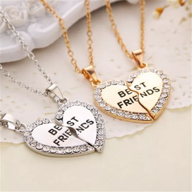 2x Fashion Splice Heart Pendant Best Friend Letter Necklace Women's Jewelry EL