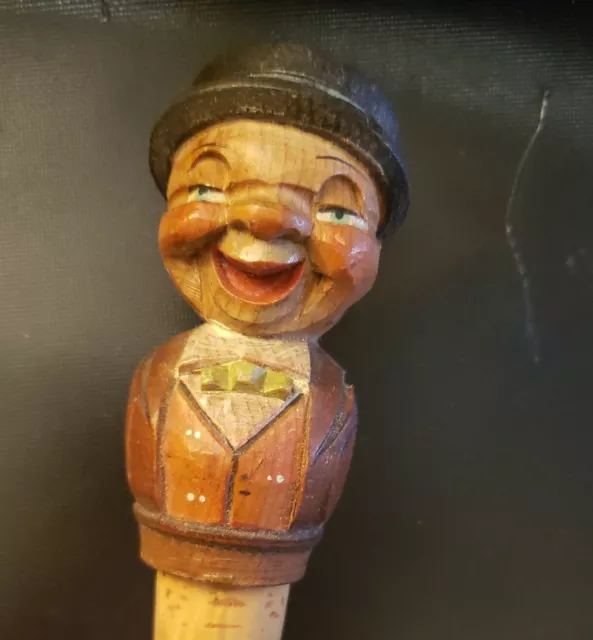 Vintage German Hand Carved Wood Figure Cork Bottle Stopper