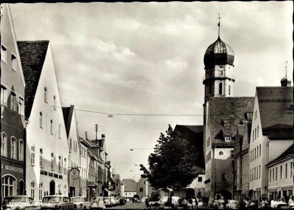 Ak Schongau in Oberbayern, Straßenpartie, Kirche, Gasthof - 3250610