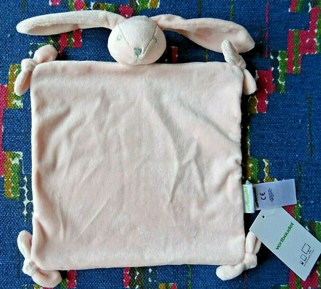 Fn/ Doudou Plat Vertbaudet Lapin Rose Nez Gris  4 Noeud   Neuf