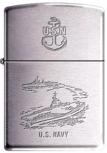 United States Navy USN Aircraft Carrier Destroyer Military Chrome Zippo Lighter