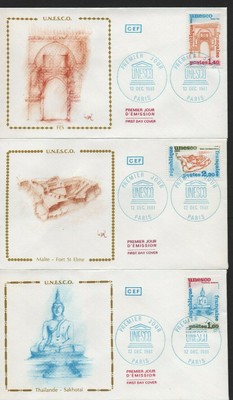 3 enveloppes 1er jour UNESCO THAÏLANDE, MALTE, FÈS  1981