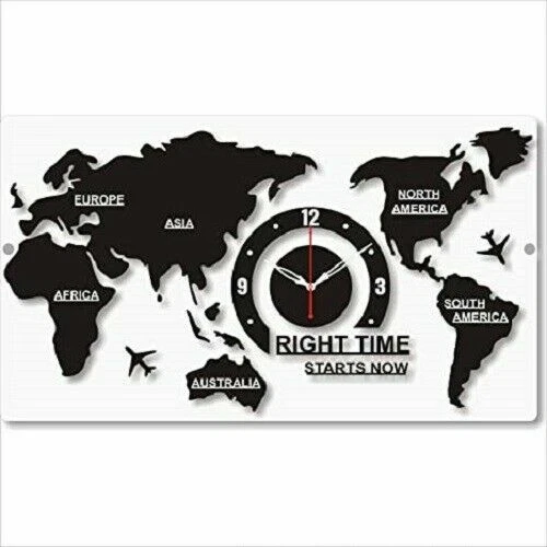3D Acrylique Monde Carte Horloge Murale Antique Design Décoration Murale - Noir