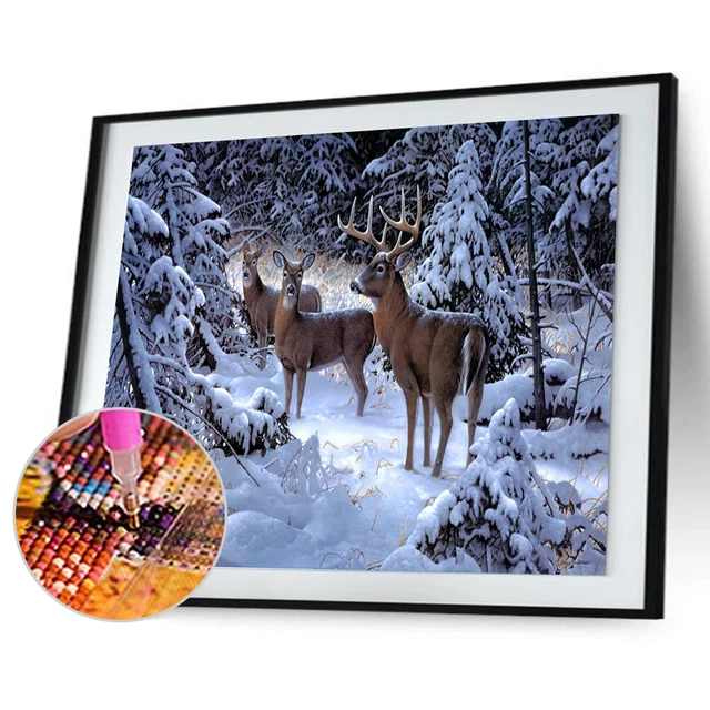 DIY-5D voll Diamanten Stickerei Schnee Hirsche Elk Runde Diamant Malerei Cross