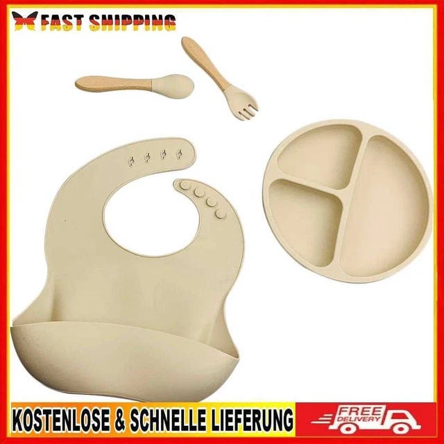 4pcs Silicone Food Plates Set Anti Slip Baby Feeding Food Accessories (Beige)