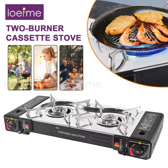 LOEFME Doppel 2 flammig Campingkocher Gaskartuschen Gasherd Kocher Herd Outdoor