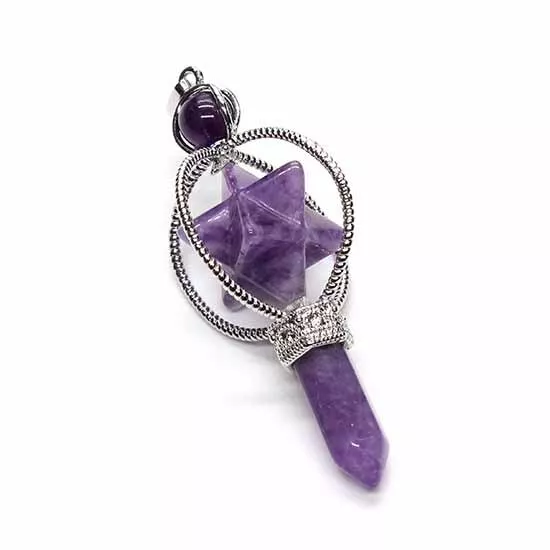 Natural Amethyst Quartz Crystal Chakra Pendulum Merkaba Reiki Healing Pendant