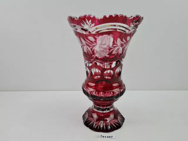 XXL Vase mit Überfang Glas handgeschliffen Rosen massiv H: 31 cm #241357